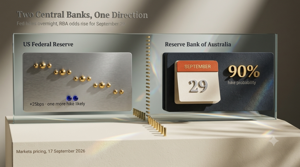 Fed hikes rates, RBA September 29 odds hit 90%