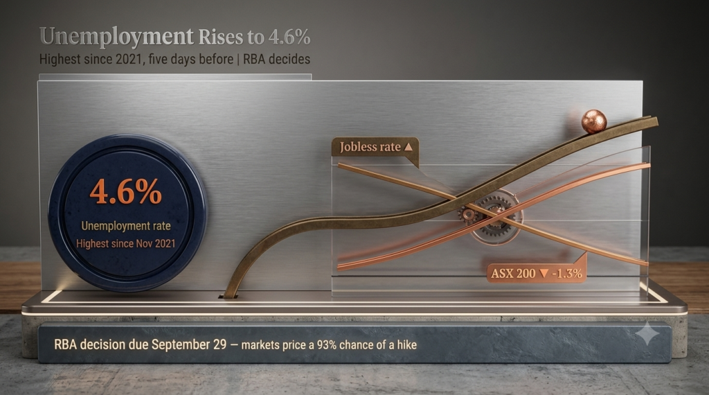 Unemployment rises to 4.6%, ASX falls before RBA decision.