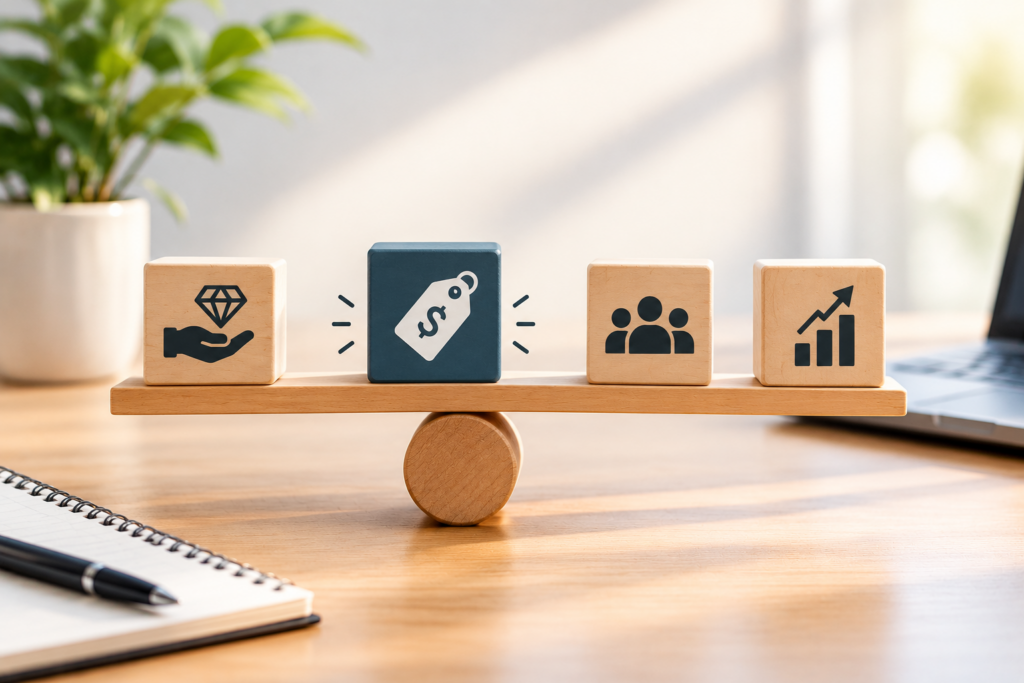 Pricing strategy with value, customers, and growth.